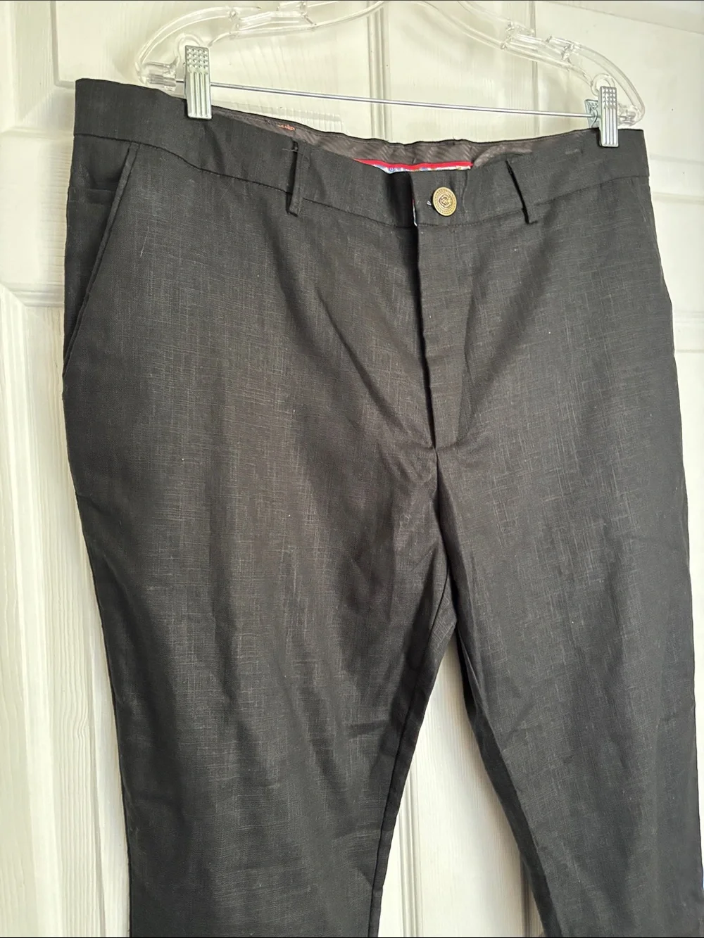 New NWT LANZZINO Mens Black Linen blend Dress Pants Classic Straight Fit Size 38